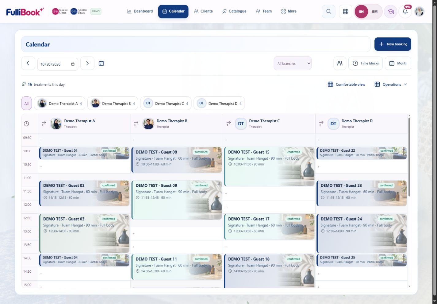 Actual FulliBook calendar with synthetic demo data; open the full-size screen